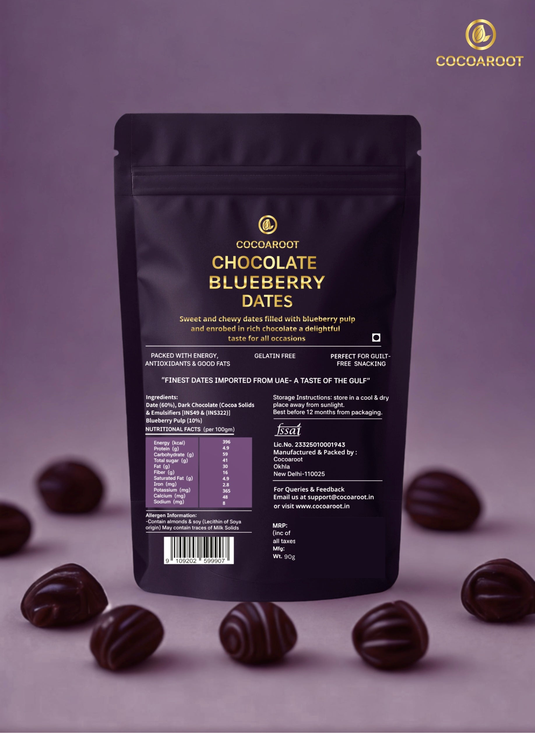 Cocoaroot Dark Chocolate Blueberry Filled Dates