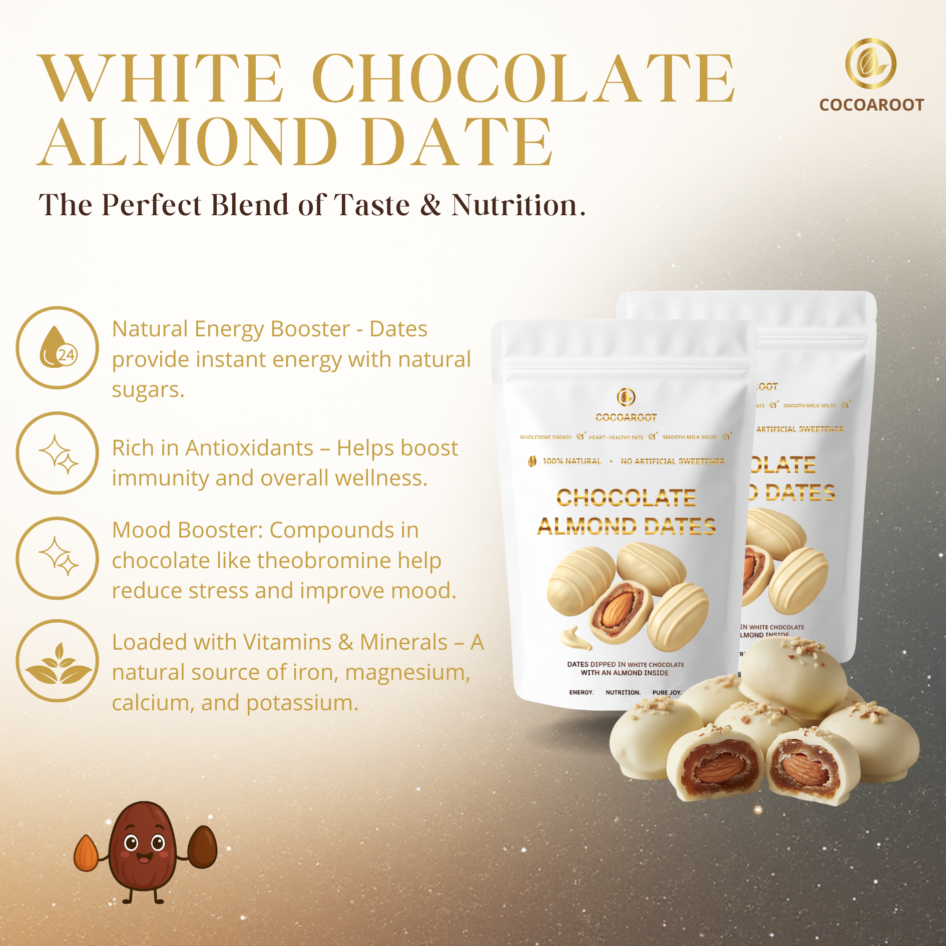 Cocoaroot White Chocolate Almond Dates