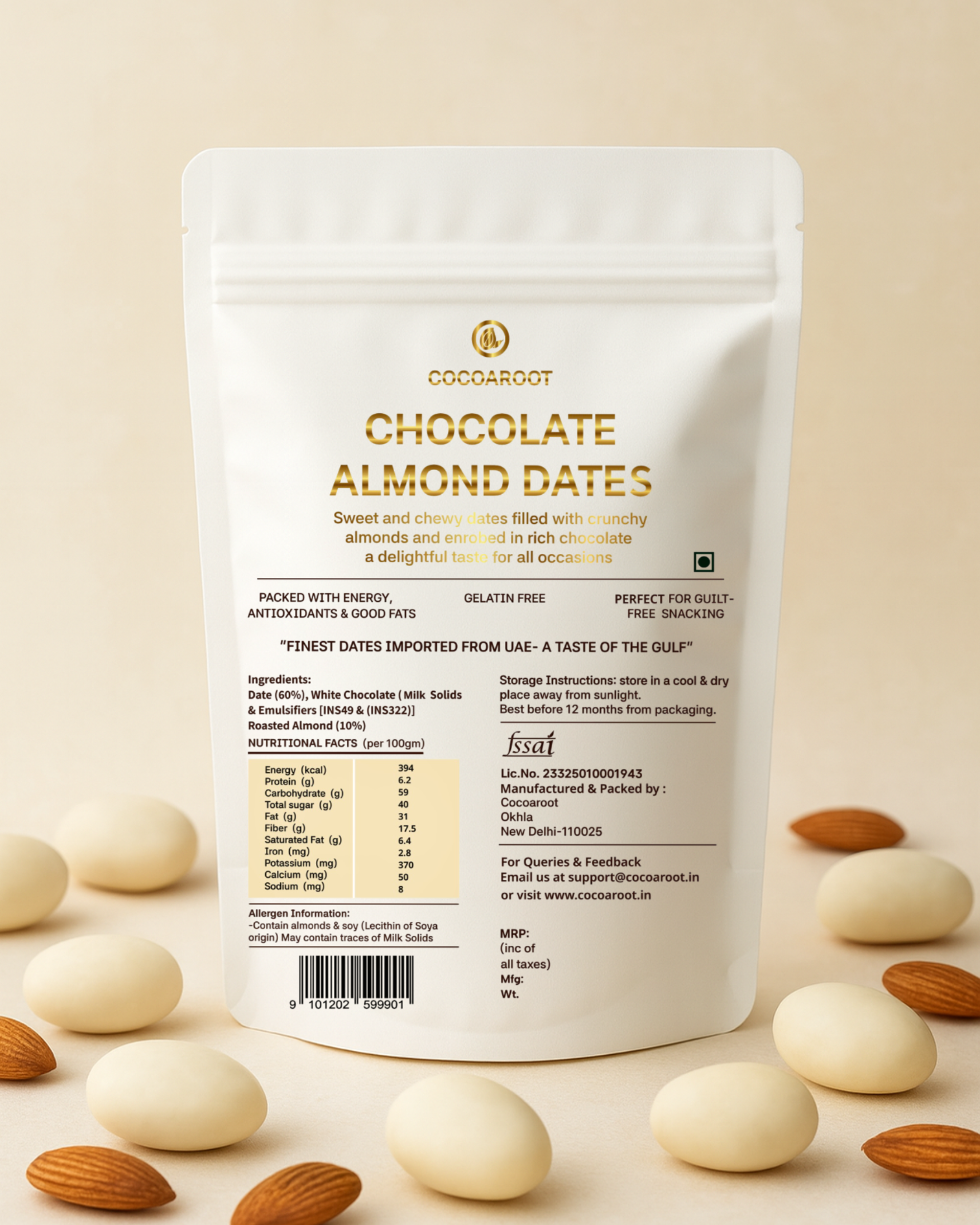 Cocoaroot White Chocolate Almond Dates